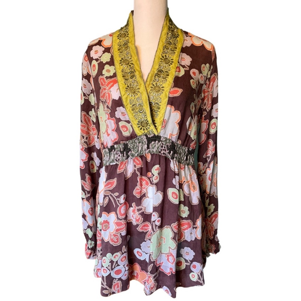 Johnny Was Tunic/Mini dress, S, Brown Retro print